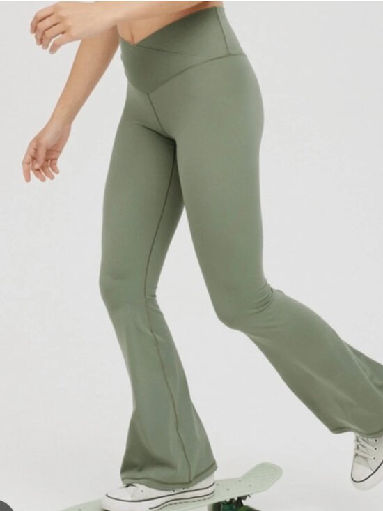 aerie Pants - Aerie OFFLINE Flare Leggings Sage Green XS Short Inseam High Waisted Yoga Pants